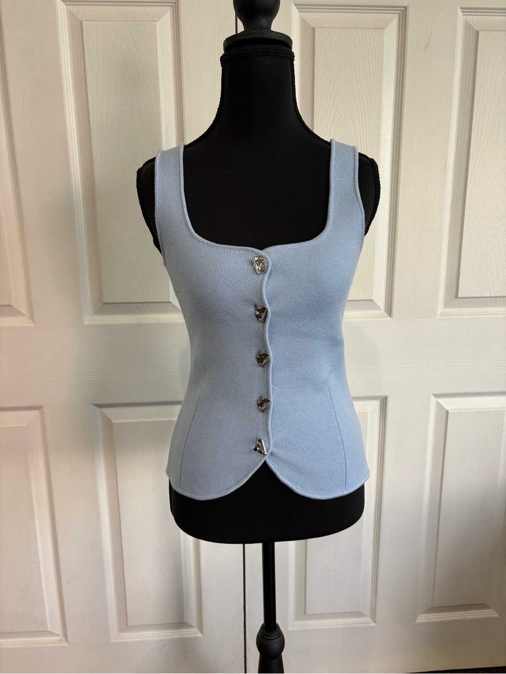 Zara Light Blue Knit Tank with Heart Buttons